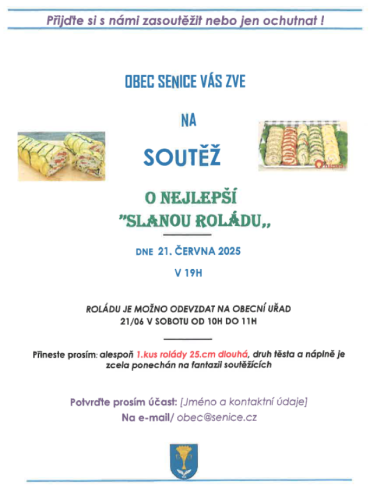 Obec Senice Vás zve na soutěž o nejlepší „slanou roládu“