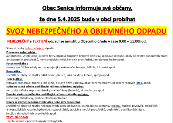Svoz nebezpečného a objemného odpadu