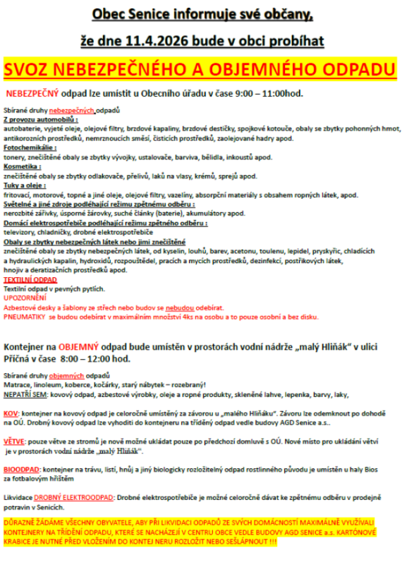 SVOZ NEBEZPEČNÉHO A OBJEMNÉHO ODPADU