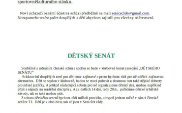Členská schůze TJ REKREA Senice, z.s.